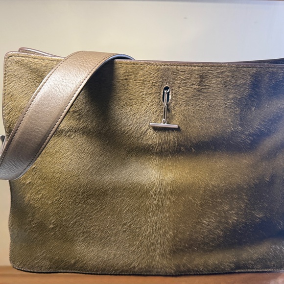 Celine Calf Hair, leather Olive Green Shoulder handbag with silver hardware. - Picture 9 of 10